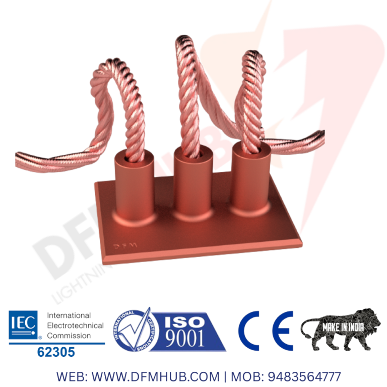 Earth Stud with 3-Way & 5-Way CU Tail for Lightning Protection | ARK Make by DFMHUB India